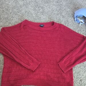 Kensie Red Ribbed Crew Neck Sweater